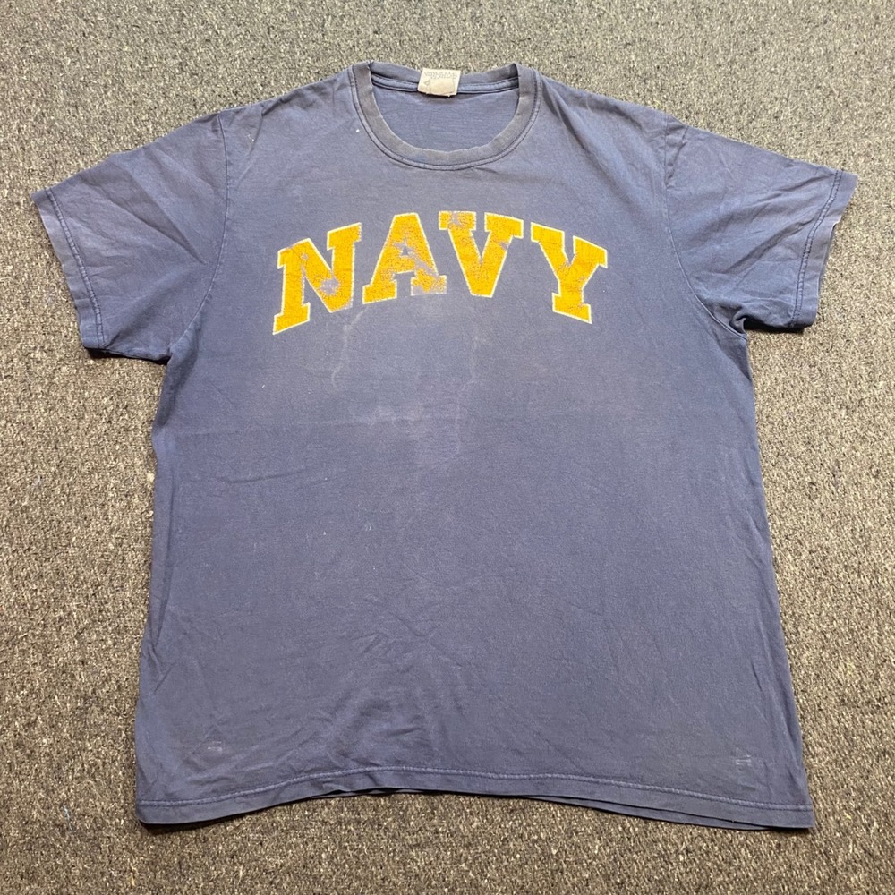 The Cotton Exchange Navy TShirt Sz L Men Blue Distressed Naval Academy Grunge